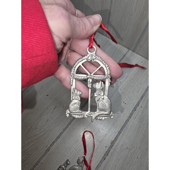 Vtg Lindsay Claire Pewter Cat Kitten Christmas Ornaments Set Of 4 Holiday - Picture 4 of 11